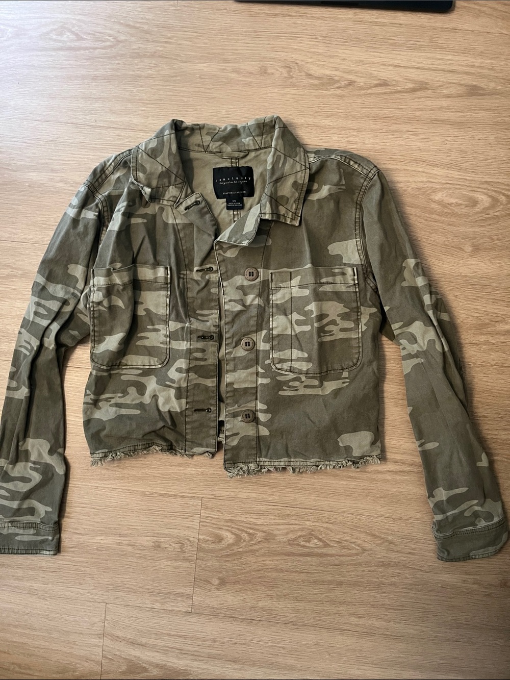 Sanctuary Olive Camo Cropped Utility Jacket